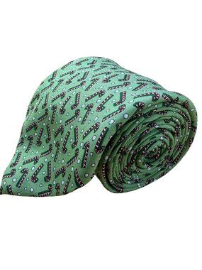 Vineyard Vines Mens Green Silk Candy Cane Patterned Tie